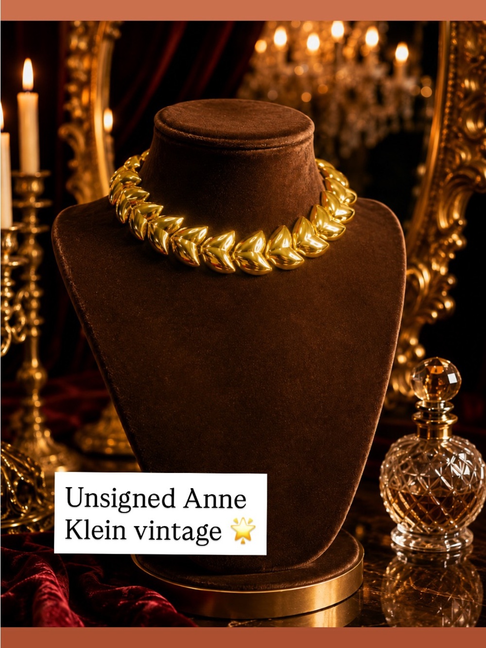 Anne Klein vintage Polished Gold Leaf-Link Statement Necklace